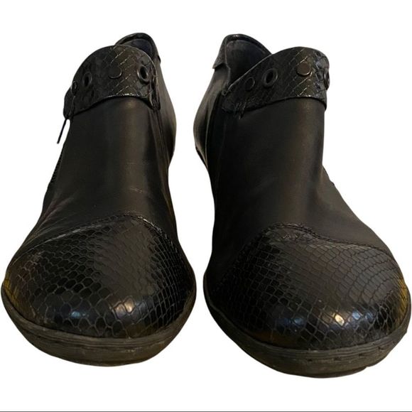 Rieker black genuine soft leather zipper round toe heeled shoes size 9 VGUC - Picture 3 of 9